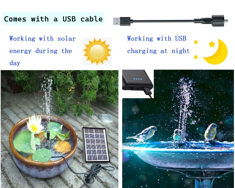 Lewisia Solar Bird Bath Fountain Pump USB Charging + Solar Powered Water Pump for Birdbath Small Pond Garden Decoration - Image 3